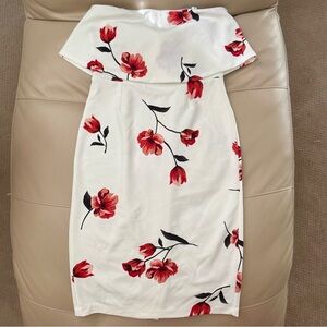 Dynamite- Strapless Red and White Floral Dress